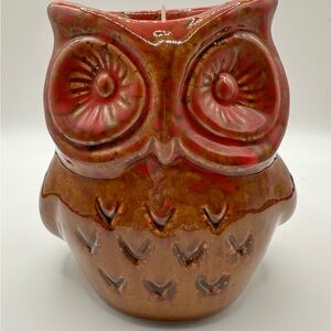 Ceramic Owl Citronella Candle Holder Red Orange Glazed Outdoor Decor